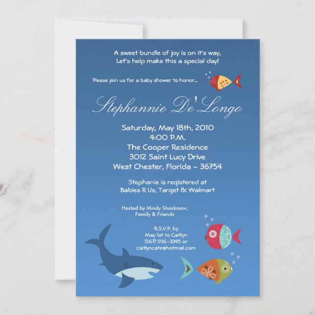 Invitación de Baby Shower de 5 x 7 bajo Sea SharkF (Anverso)