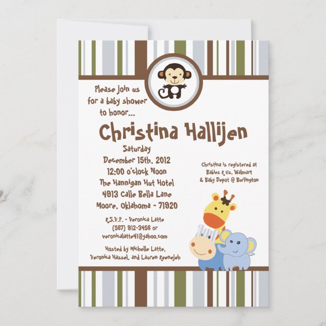 Invitación de Baby Shower de 5x7 Jungle Play (Anverso)