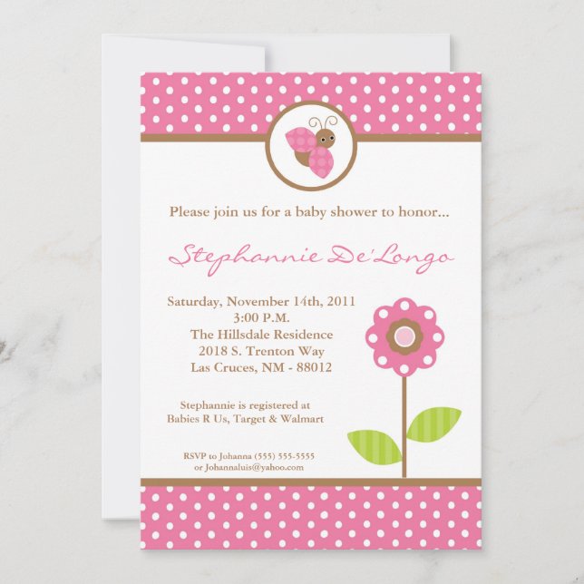 Invitación de Baby Shower de 5x7 Lady Bug Spring (Anverso)