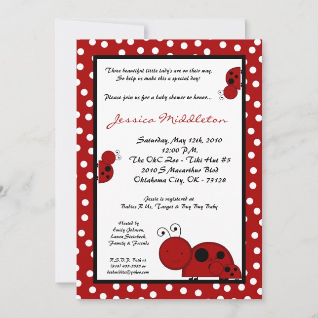 Invitación de Baby Shower de 5x7 TRIPLETS Red Lady (Anverso)