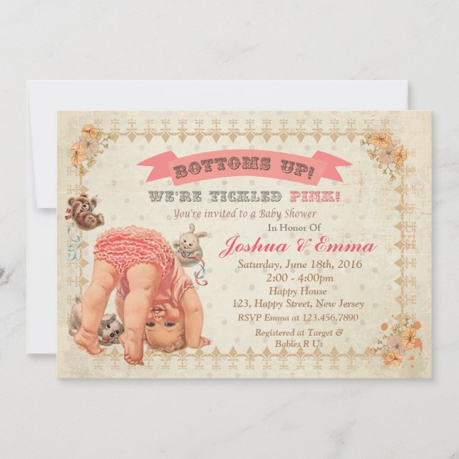Invitación de Baby Shower de abajo hacia arriba (Anverso)