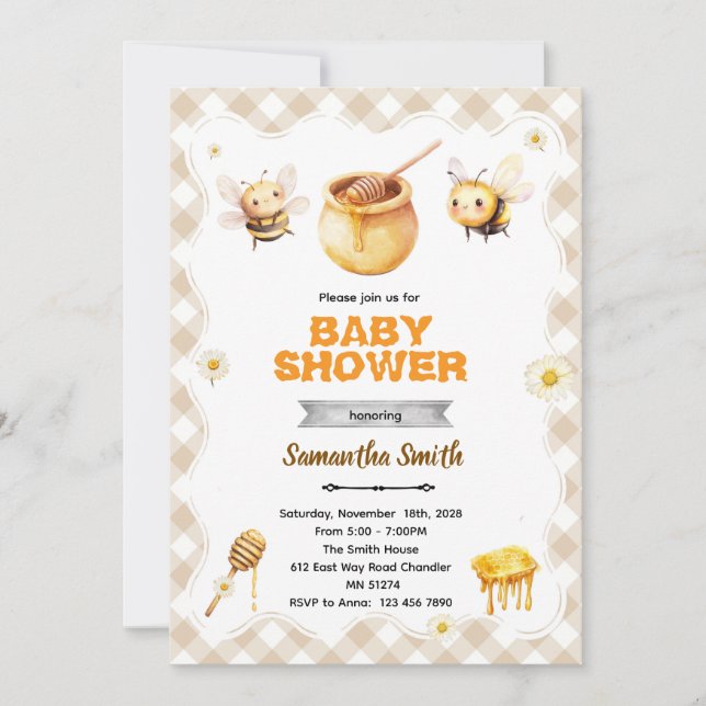 invitación de baby shower de abeja de miel (Anverso)