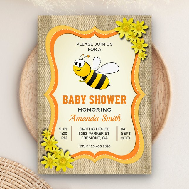 Invitación de Baby Shower de Abeja de Miel Pequeña (Subido por el creador)