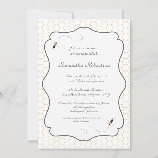 Invitación de Baby Shower de abejas chispeantes (Anverso)