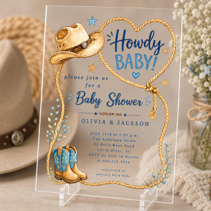 Invitación de Baby Shower de Acrílico Howdy Cowboy