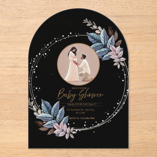 Invitación de baby shower de acrílico negro (Anverso)