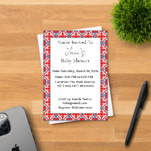 Invitación de Baby Shower de Acrílico Rojo Geométr
