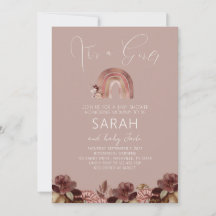 Invitación de baby shower de acuarela arcoíris boh
