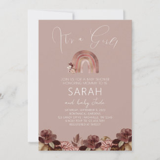 Invitación de baby shower de acuarela arcoíris boh