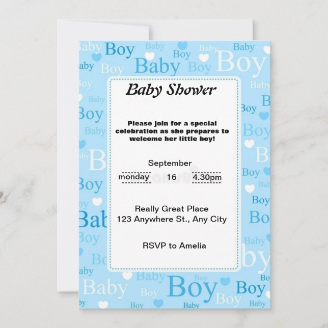 invitación de baby shower de acuarela azul (Anverso)