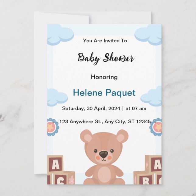 invitación de baby shower de acuarela azul (Anverso)