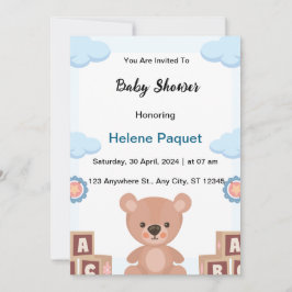 invitación de baby shower de acuarela azul