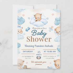 Invitación de baby shower de acuarela azul y marró