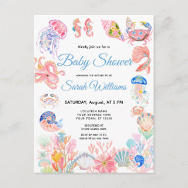 Invitación de baby shower de acuarela bajo el mar