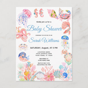 Invitación de baby shower de acuarela bajo el mar