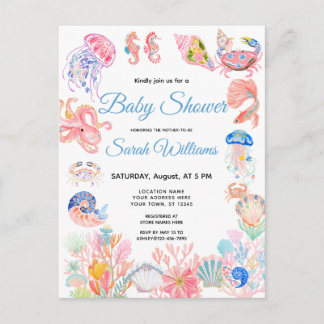 Invitación de baby shower de acuarela bajo el mar