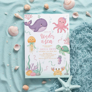 invitación de baby shower de acuarela bajo el mar 
