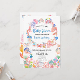 Invitación de baby shower de acuarela bajo el mar