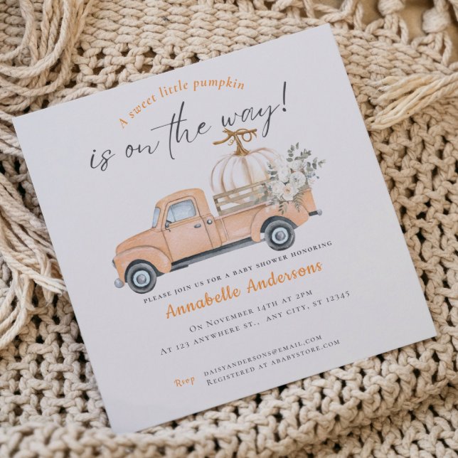 Invitación de baby shower de acuarela Calabacita (Little Pumpkin watercolor Baby shower invitation )
