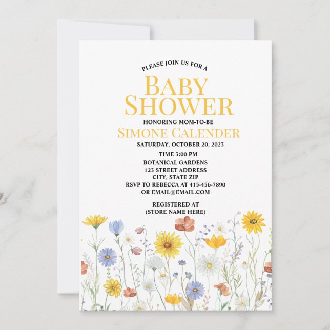 invitación de baby shower de acuarela con flores s (Anverso)