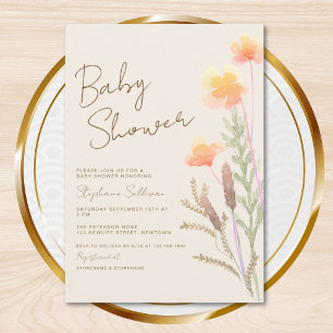 Invitación de baby shower de acuarela con flores s