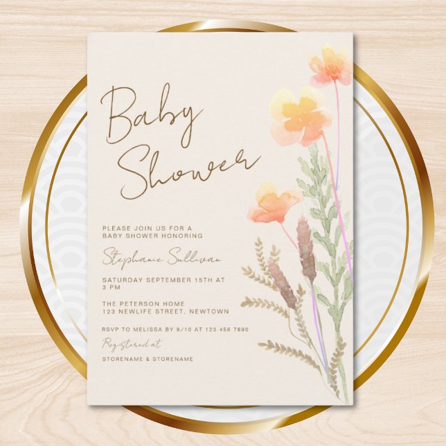 Invitación de baby shower de acuarela con flores s (Subido por el creador)