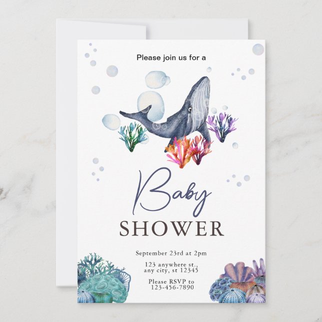 Invitación de Baby Shower de Acuarela de Agua de O (Anverso)