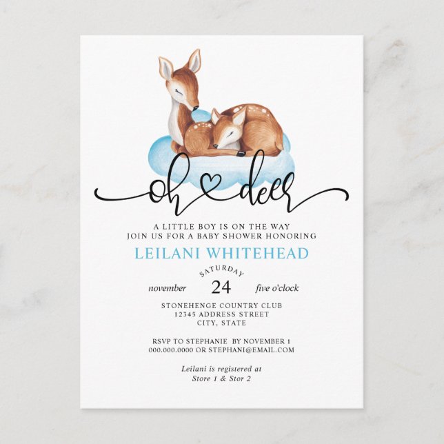 Invitación de baby shower de acuarela de agua Oh D (Anverso)