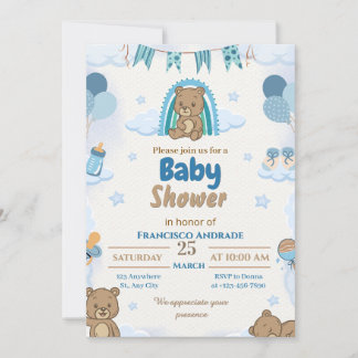 Invitación de Baby Shower de Acuarela del Oso del 
