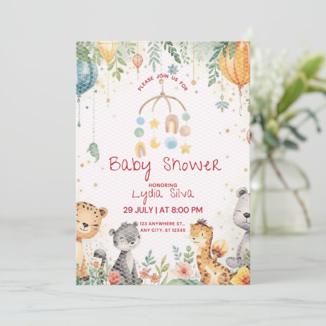 Invitación de baby shower de acuarela elegante (Anverso de pie)