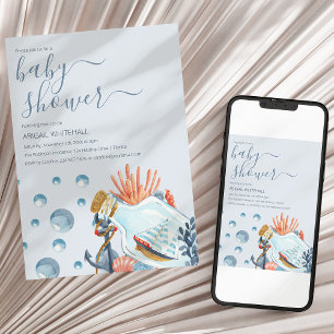 Invitación de Baby Shower de Acuarela Náutica Lind