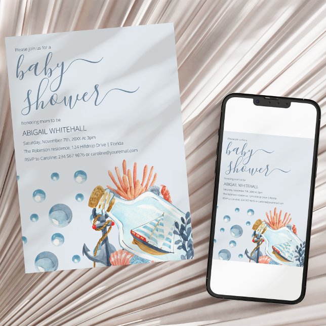 Invitación de Baby Shower de Acuarela Náutica Lind (Subido por el creador)
