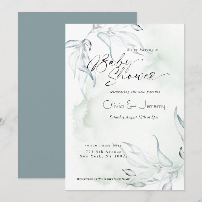 Invitación de Baby Shower de Acuarela Rústica con  (Anverso / Reverso)