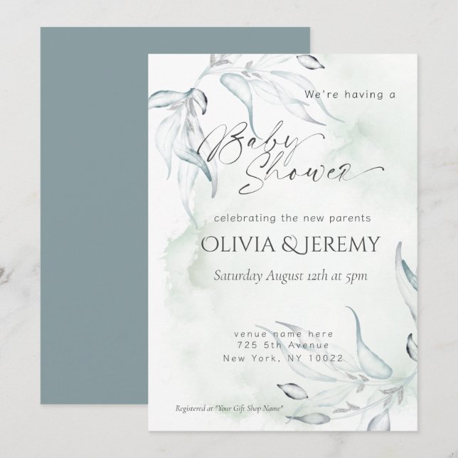 Invitación de Baby Shower de Acuarela Rústica con  (Anverso / Reverso)