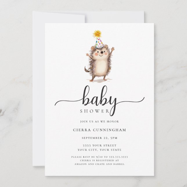 Invitación de Baby Shower de Adorable Hedgehog (Anverso)