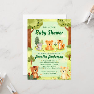 Invitación de baby shower de adorables animales de