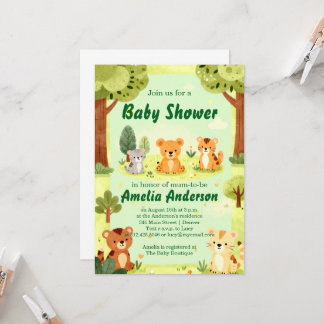 Invitación de baby shower de adorables animales de