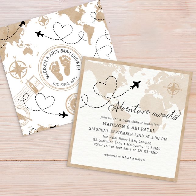 Invitación de Baby Shower de Adventure Awaits Trav (Adventure Awaits Baby Shower Invitation)