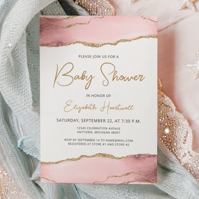 Invitación de Baby Shower de Ágata Rosa Dorada (Subido por el creador)