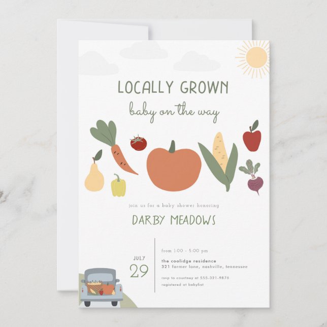 Invitación de Baby Shower de agricultores locales (Anverso)