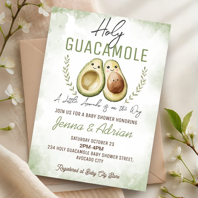 Invitación de Baby Shower de aguacamole Holy Guaca (Avocado Holy Guacamole Baby Shower Invitation)