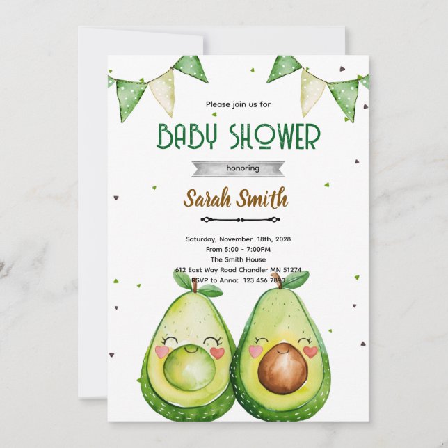 Invitación de baby shower de aguacate (Anverso)