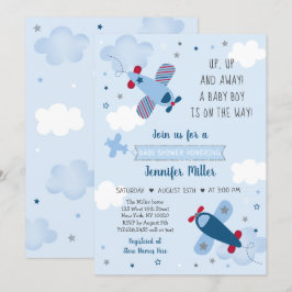 Invitación de Baby Shower de Airplane Stars Clouds