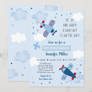 Invitación de Baby Shower de Airplane Stars Clouds