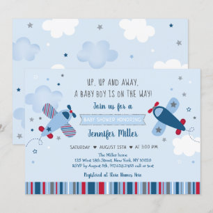 Invitación de Baby Shower de Airplane Stars Clouds