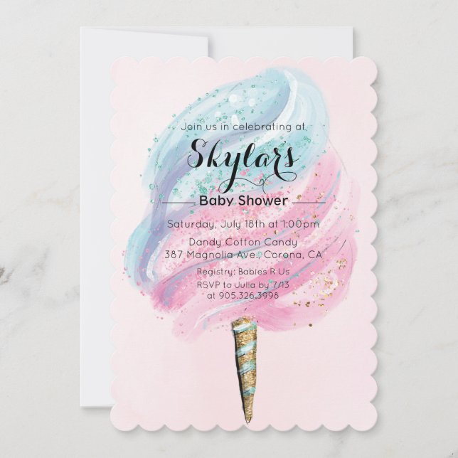 Invitación de Baby Shower de Algodón de Azúcar (Anverso)
