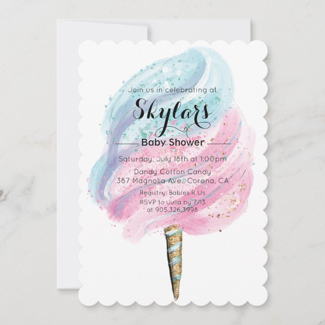 Invitación de Baby Shower de Algodón de Azúcar (Anverso)
