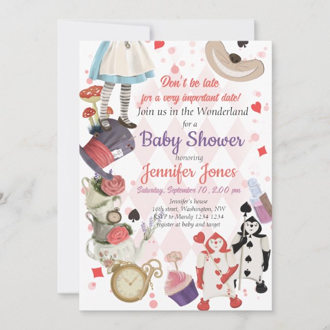 Invitación de Baby Shower de Alice in Wonderland (Anverso)