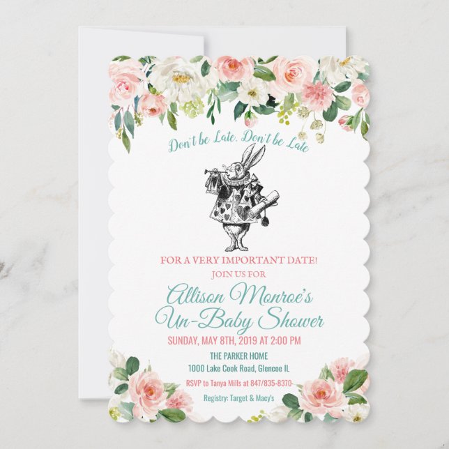 Invitación de Baby Shower de Alice in Wonderland (Anverso)
