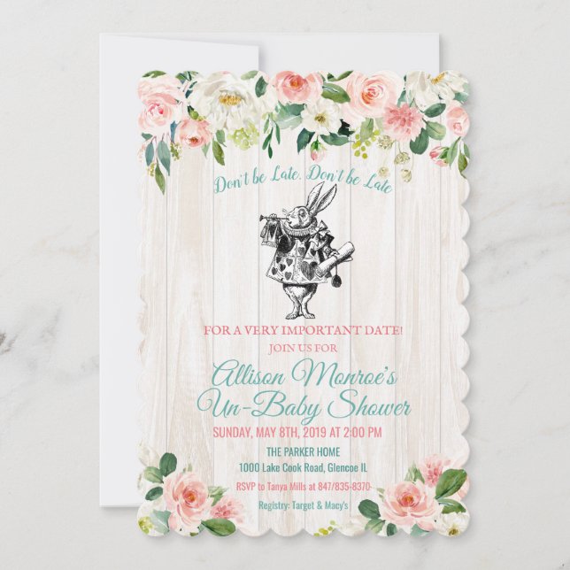 Invitación de Baby Shower de Alice in Wonderland (Anverso)